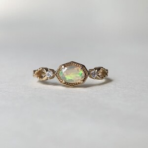 Vintage Gold Opal Engagement Ring Three Stone Promise Ring Natural Fire Opal Oval October Birthstone Rings for Women