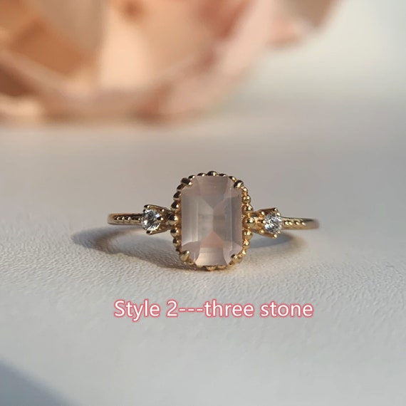 Natural Rose Quartz Ring Rose Gold Vermeil Sterling Silver Emerald Cut  Engagement Rings Dainty Pink Crystal Valentine\'s Day Jewelry Gift - Etsy