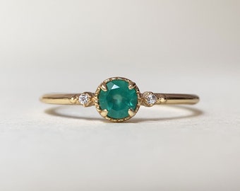 Green Onyx Promise Ring Gold Plated Three Stone Rings Art Deco Unique Green Gemstone Wedding Ring Anniversary Gift for her