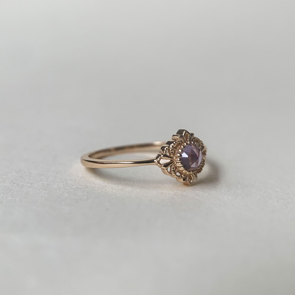 Dainty Amethyst Engagement Ring Gold Vermeil Unique Solitaire - Etsy