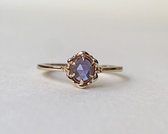 Alexandrite Engagement Ring Gold Solitaire Promise Wedding Ring Art Deco Rose Cut June Birthstone Ring Unique Color Change Stone