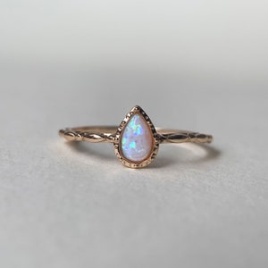 Dainty Opal Promise Ring Vintage Gold Pear Cut Sterling Silver Solitaire Rings Stackable October Birthstone Unique Anniversary Gift