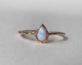 Dainty Opal Promise Ring Vintage Gold Pear Cut Sterling Silver Solitaire Rings Stackable October Birthstone Unique Anniversary Gift