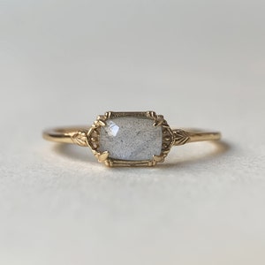 Natural Labradorite Rings Gold Vintage Unique Sterling Silver Solitaire Promise Ring Minimalist Daily Jewelry Gift