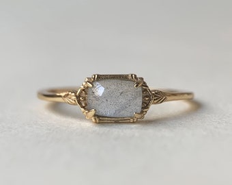 Natural Labradorite Rings Gold Vintage Unique Sterling Silver Solitaire Promise Ring Minimalist Daily Jewelry Gift