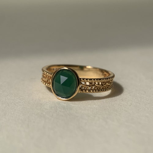 Natural Green Onyx Ring Vintage 925 Sterling Silver Statement - Etsy