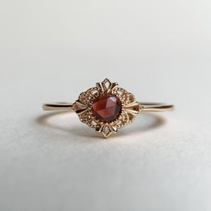 Natural Garnet Ring Gold Vermeil Dainty Promise Rings Rose Cut Red January Birthstone Vintage Filigree Solitaire Engagement Ring