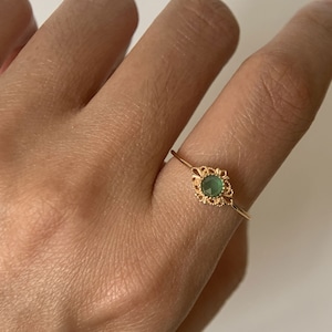 Dainty Chrysoprase Engagement Ring Vintage Filigree Gold Plated Unique Solitaire Rings Floral Wedding Ring Anniversary Gift for her image 5