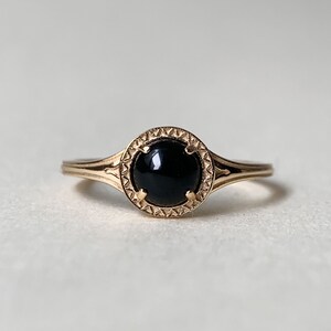 Round Black Onyx Engagement Ring, Vintage Gold Solitaire Wedding Promise Ring,Unique Boho Statement Ring,Anniversary Christmas Gift