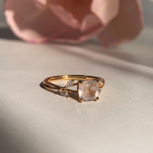 Natural Rose Quartz Ring Rose Gold Vermeil Sterling Silver Etsy