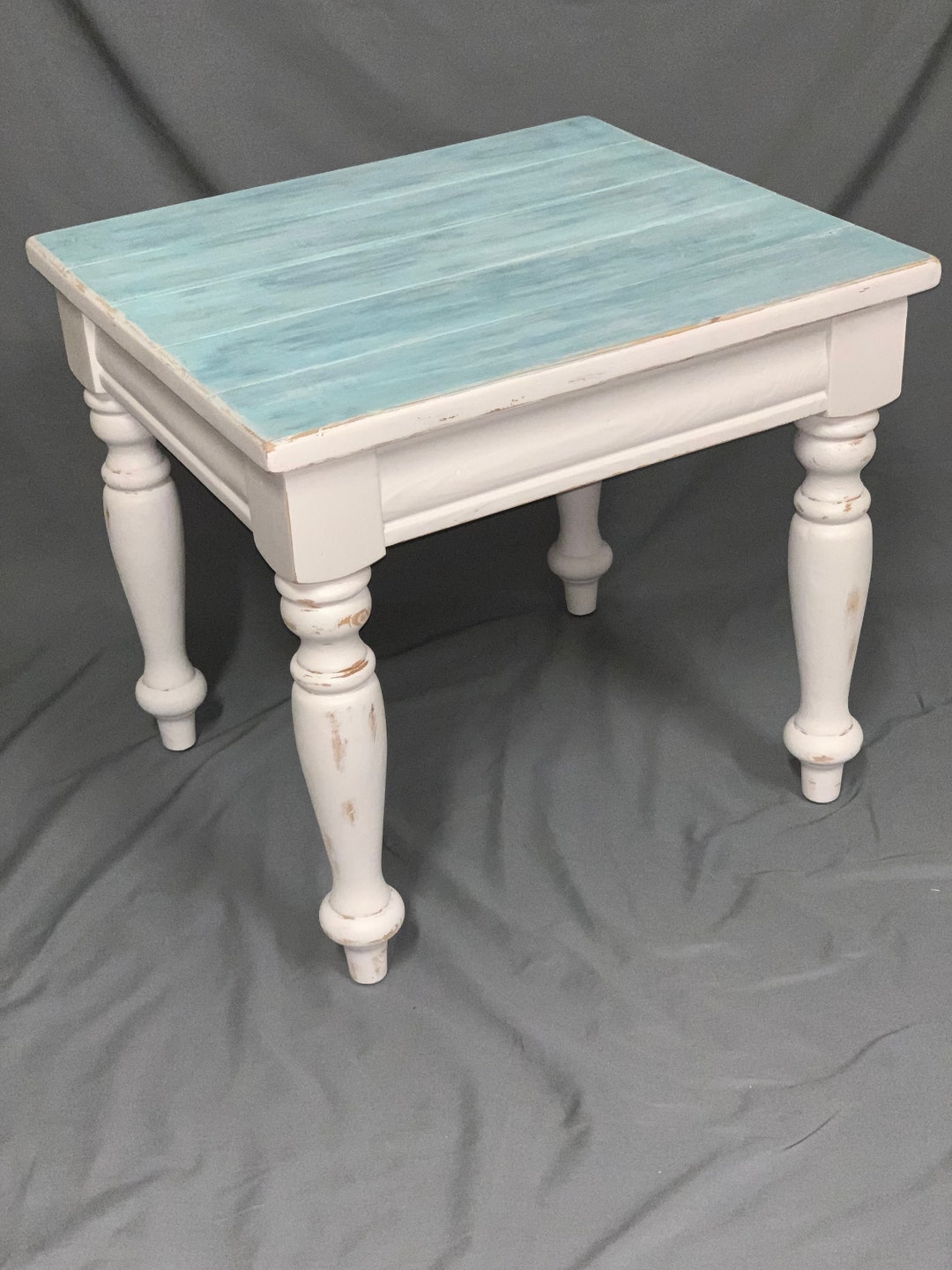 One of Kind Hand Painted Chunky Distressed Wood Coastal Accent Table - Etsy