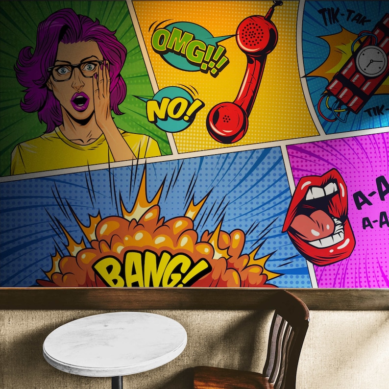 Pop Art Wall Paper Wall Mural Pop Art Wall Paper Peel and Etsy