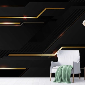 Wohnzimmer 3D Tapete Schwarz Wandbild 3D Wand-Papier Gold Selbstklebende Tapete Schälen und Aufkleben Wandaufkleber Tapete Wandbild Art Deco