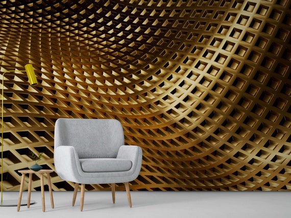 Goud zeshoek behang, geometrische kunst aan de muur
