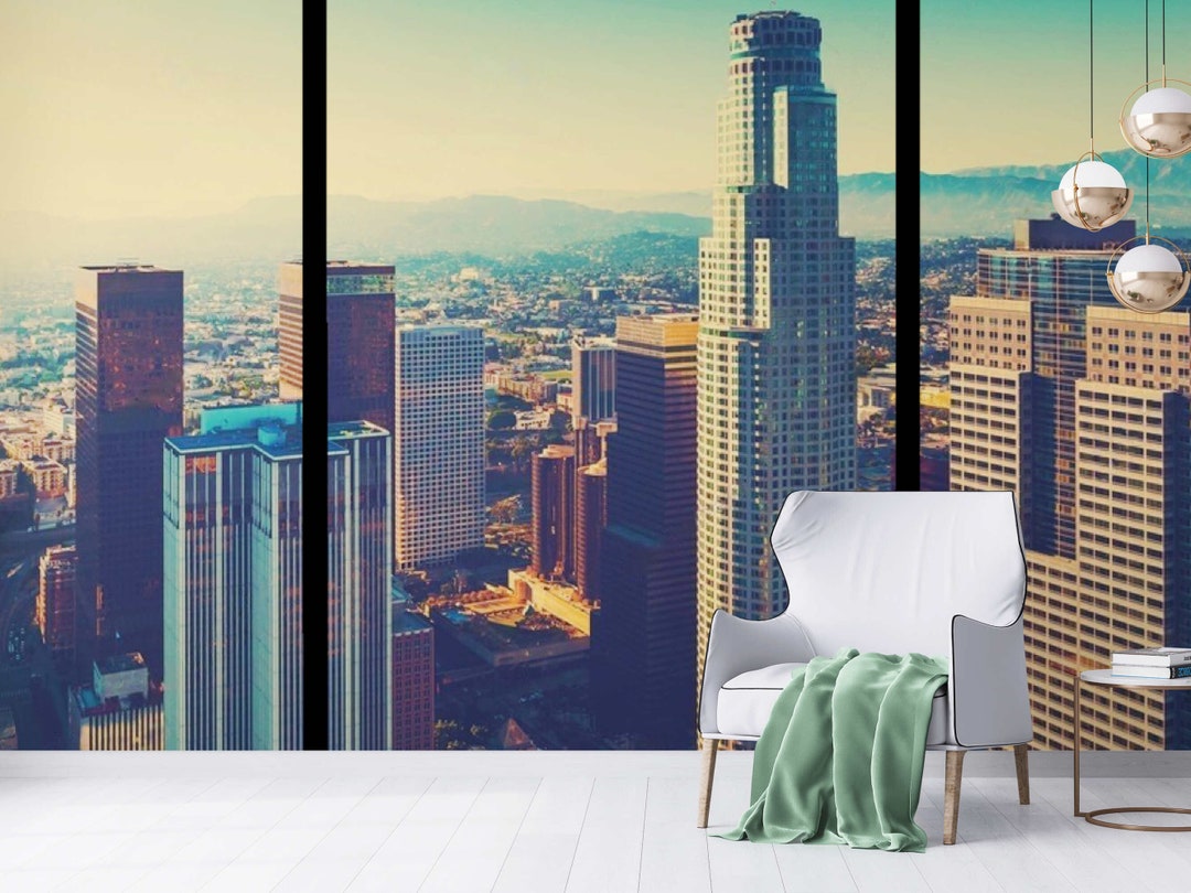 LA 3d Wallpaper Mural Window View Wallpaper 3D Wall Mural Etsy