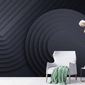 Modern Geometric Wall Mural - Black and Gray 3D Effect Wallpaper for Office and Living Room, Minimalist wall decor Peel and stick wall paper