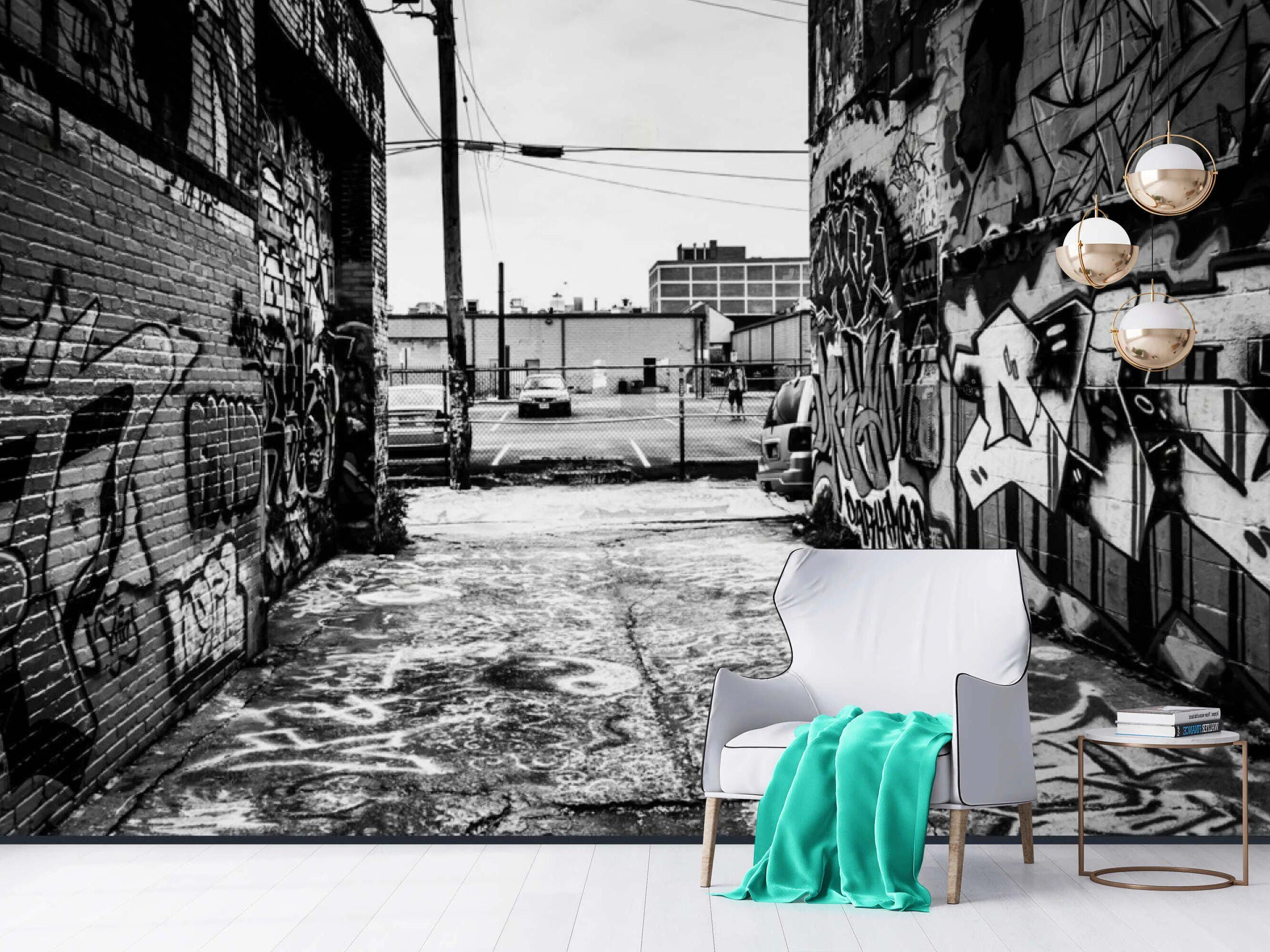 Urban Street Art Graffiti Wallpaper Black and White Self-adhesive ...