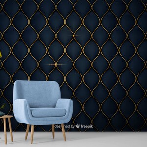Peel and Stick Luxury Gold Wallpaper Geometric Wall Mural Dark Blue