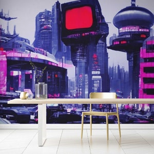 Game room Wallpaper Cyberpunk City Mural Wallpaper Wall Decor Kids Bedroom Wall paper Wall Decal Removable Self adhesive Graffiti Wall mural