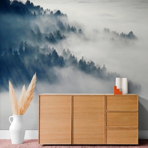 Nature Aesthetic Wallpaper -Fog Over Forest Premium Non-Woven and Peel & Stick Self Adhesive Vinyl Wallpaper for Living Room Wall Decor