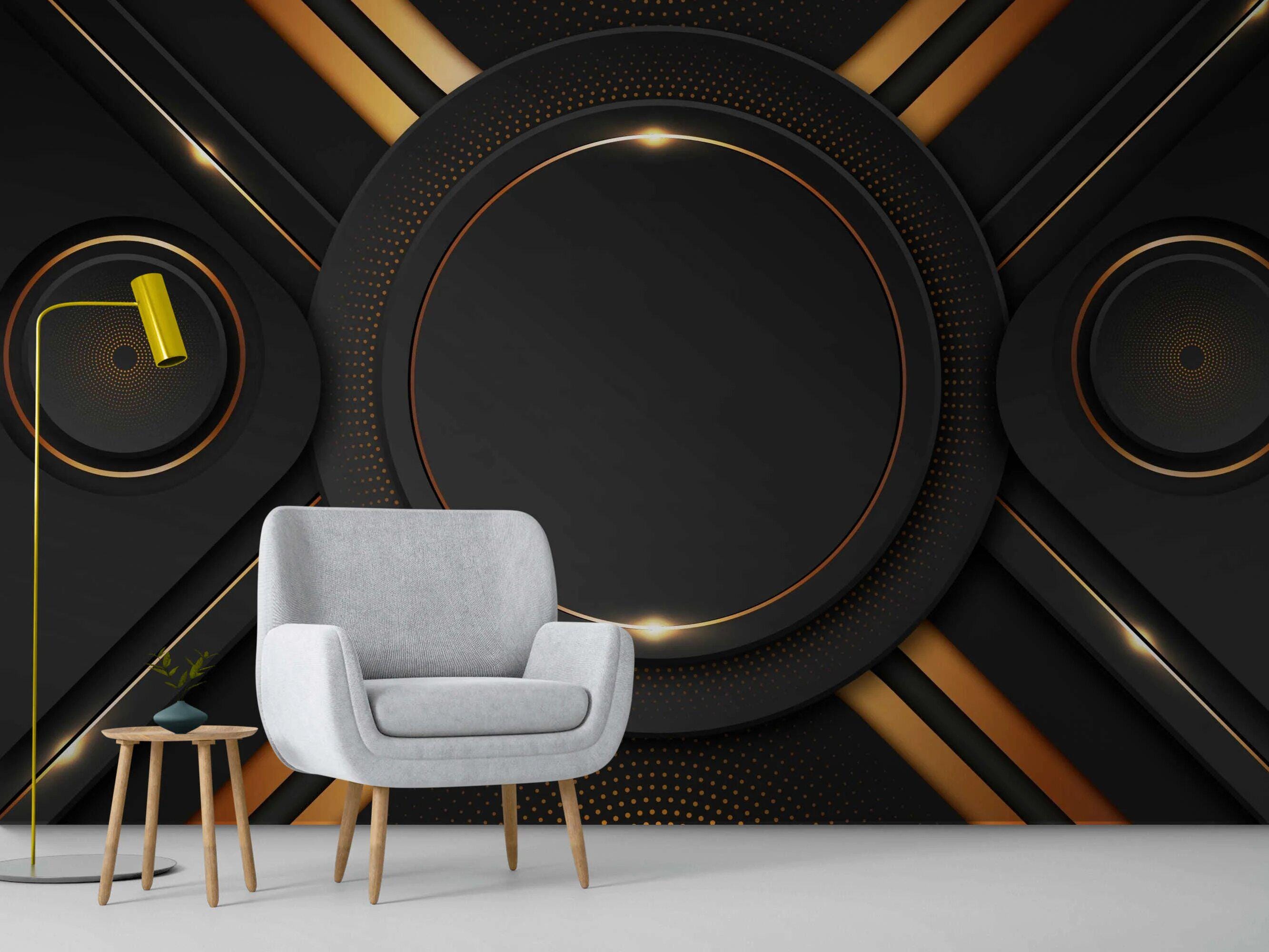 Luxury 3D Black and Gold Wall Mural - Modern Geometric Abstract