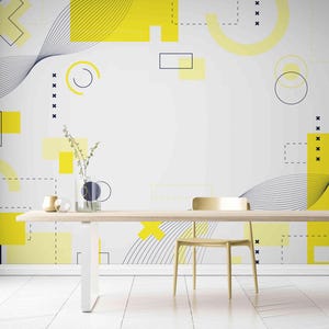 Yellow Abstract 3D Wallpaper Mural: Geometric Vinyl Peel & Stick