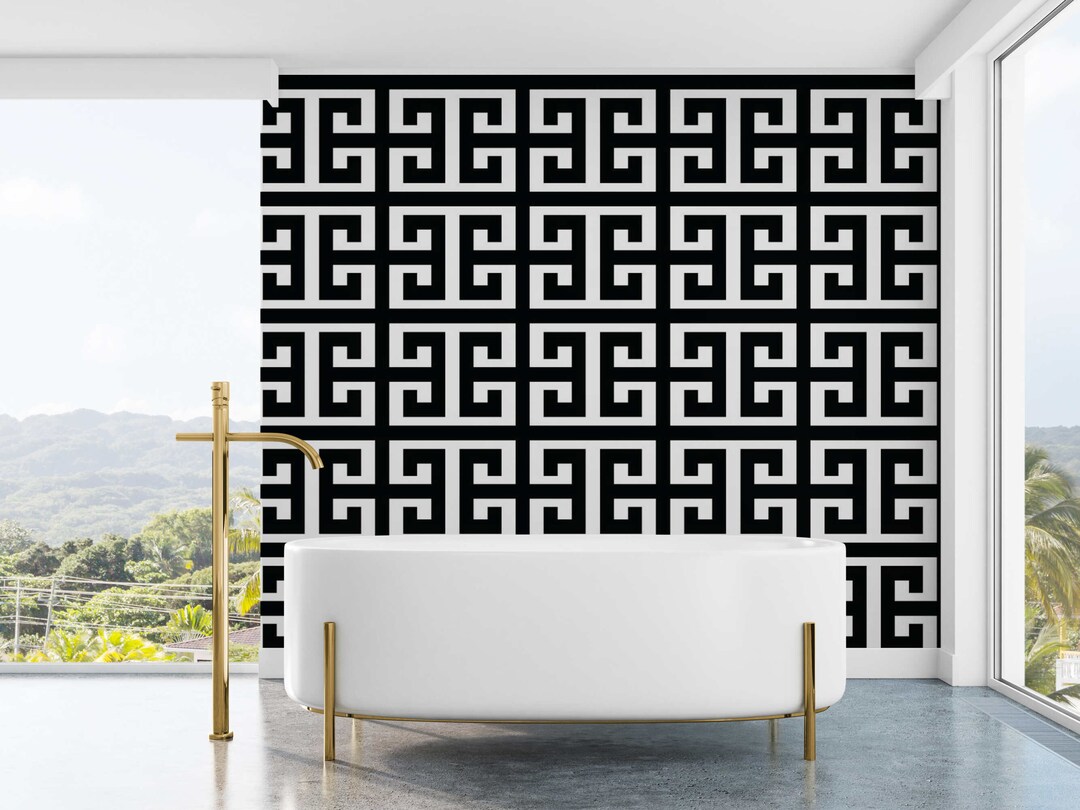 Stylish Black and White Wallpaper Geometric Pattern Wall Mural - Etsy