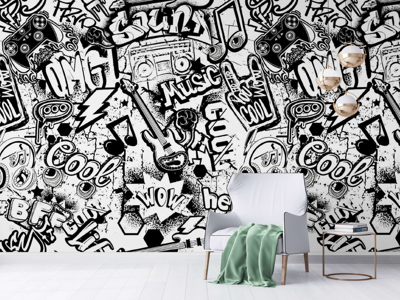Black and White Graffiti Wall Mural for Accent Wall Decor - Etsy