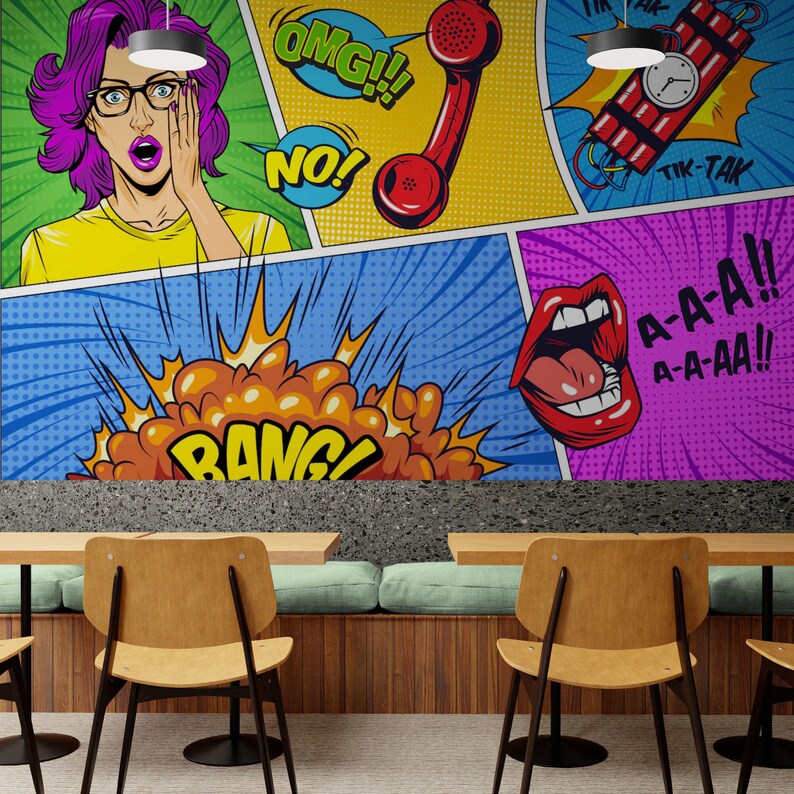Pop Art Wall Paper Wall Mural Pop Art Wall Paper Peel and Etsy