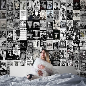 Rock & Roll Concert Poster Wall Mural, Retro Image of Music Bands, Aesthetic Collage for Music Room, Textured or Peel and Stick Wallpaper