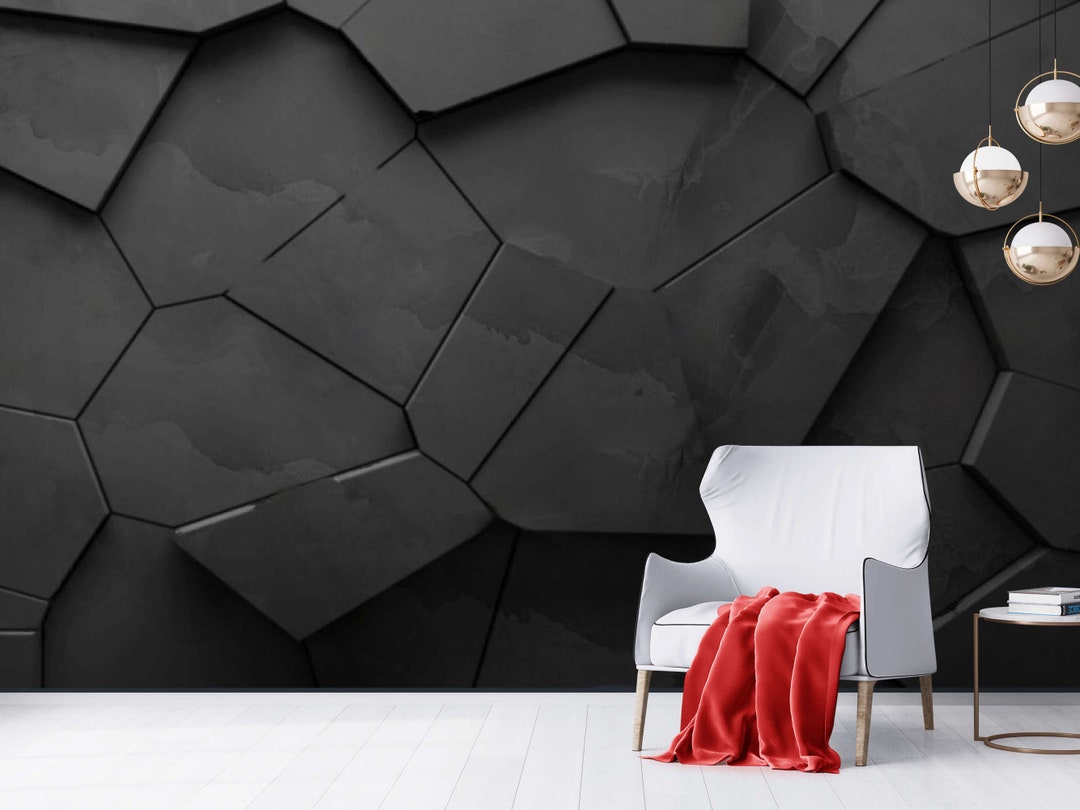 Black 3d Wallpaper Modern Wallpaper Deco Wallpaper Mural - Etsy