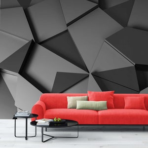 3D Gray Geometric Shapes Mural 3D Premium Wallpaper Vinyl Non-Woven Wallpaper Mural Wall Decals 3D Peel & Stick Mural Wall Art Wall Print