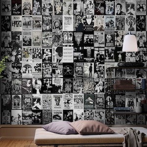 ROCK and ROLL Concert Poster Wallpaper, Retro Photos of Music Band, Aesthetic Collage for Music Room, Classic or Peel and Stick Wallpaper