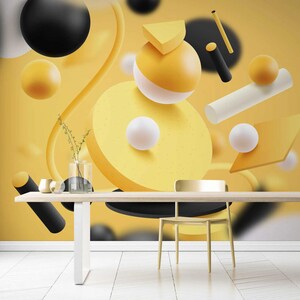 3D Effect Wallpaper - Peel and Stick Yellow Wall Mural, Modern Removable Wall Art for Stylish Home Decor, Mural for living room