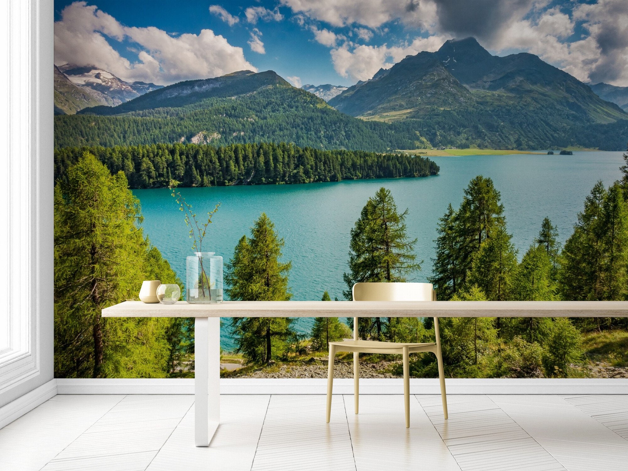 Peel and Stick Mural Nature Wallpapers Mountains Lake Trees - Etsy
