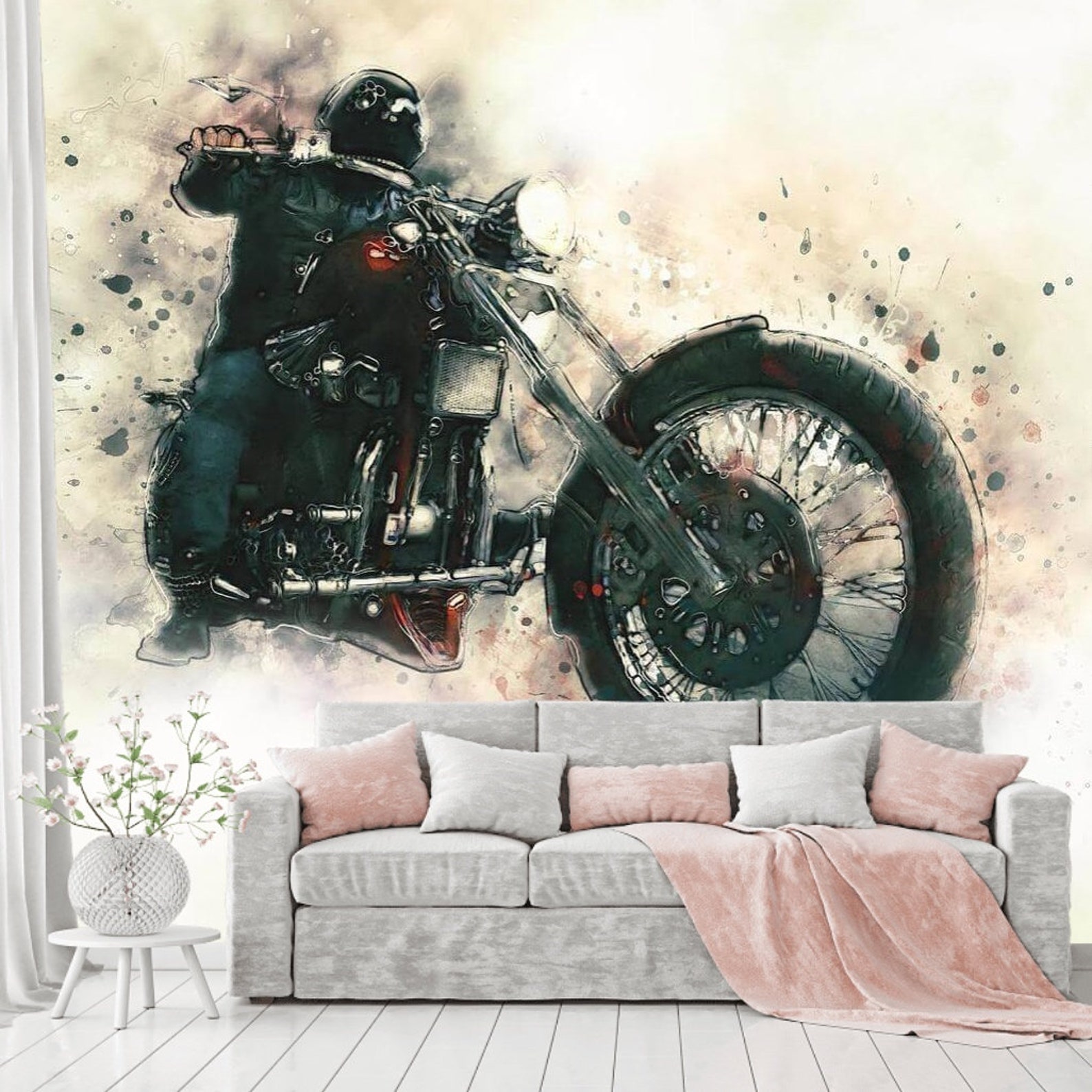 Custom Vinyl Wallpaper Motorcycle Wall Mural Nonwoven Textured