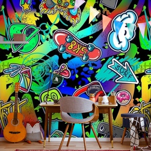 Colorful Graffiti Wallpaper Mural: Peel & Stick Vinyl Decor