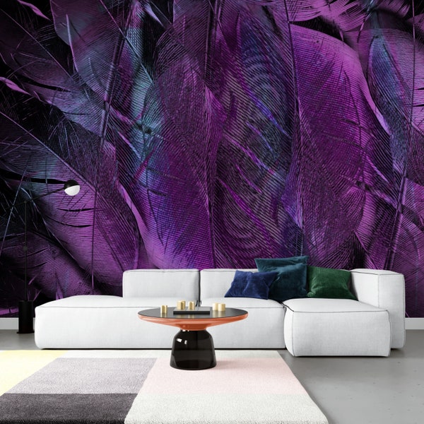 Wall 3D Wallpapers Art Deco Purple Feather Photo Wallpapers Non-Woven Photo Feather Wallpaper Room Decor 3d Wall Covering Free UPS Shipping