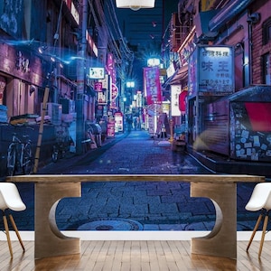Tokyo Street Tapete Wandbild Stadt Wandbild Kunst Schälen und aufkleben selbstklebend Schlafzimmer Wand-Dekor Wandpapier Aufkleber Wandtattoo Street Wandkunst