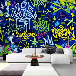 Cool Graffiti Wallpaper for Wall - Removable Wallpapers, Colorful Street Art Graffiti, Modern Teenagers room Decor, Graffiti Aesthetic Decor