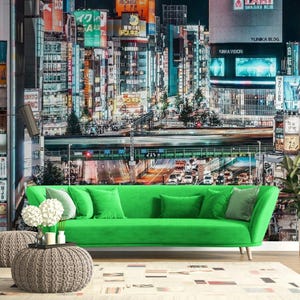 Cyberpunk City Wallpaper - Self Adhesive Vinyl Mural, Futuristic Wall Art for Modern Interiors, Removable Wall Covering