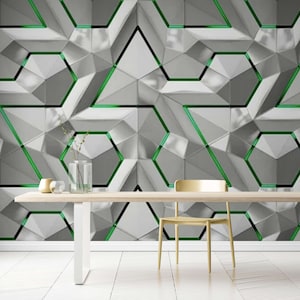 Neon Gaming 3D Wall Mural – Peel and Stick Geometric Wallpaper, Futuristic Wall Art for Game Room, Teen Bedroom Modern Home Decor