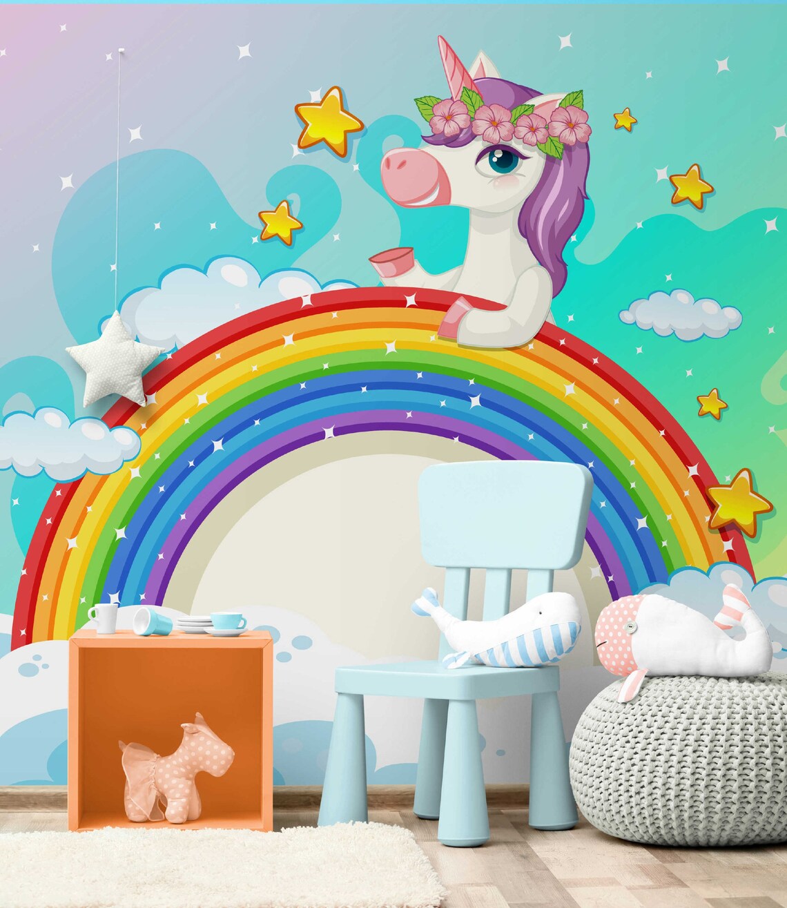 Cute Unicorn Wallpaper for Kids Room Wall Mural With Pastel - Etsy UK