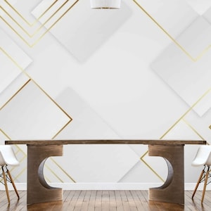 Carta da parati 3D in oro di lusso, elegante murale in oro bianco, carta da parati staccabile e attaccabile, carta da parati adesiva rimovibile di lusso bianca con oro