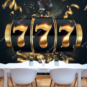 Casino Roulette 777 Wall Mural Photo Wallpaper, Self-Adhesive or Premium Non-woven Fabric, Game room wall decor Casino 3d wall paper