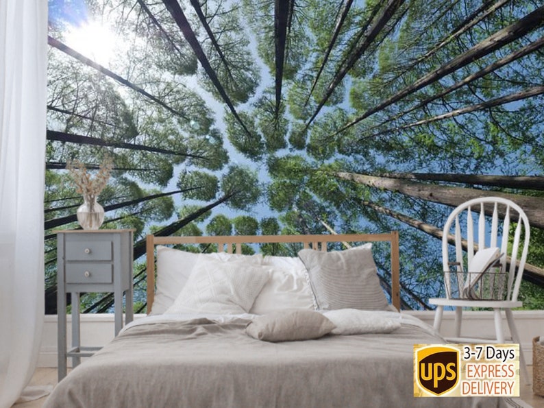Nature Pine Forest Wall Paper Wall Covering for Bedroom | Etsy