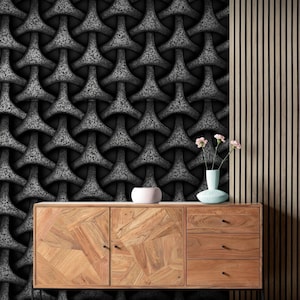 3D Geometric & Modern Wallpaper for Walls – Luxury Black and Grey Textured Wall Mural Design | Accent Wall Covering for Living Rooms