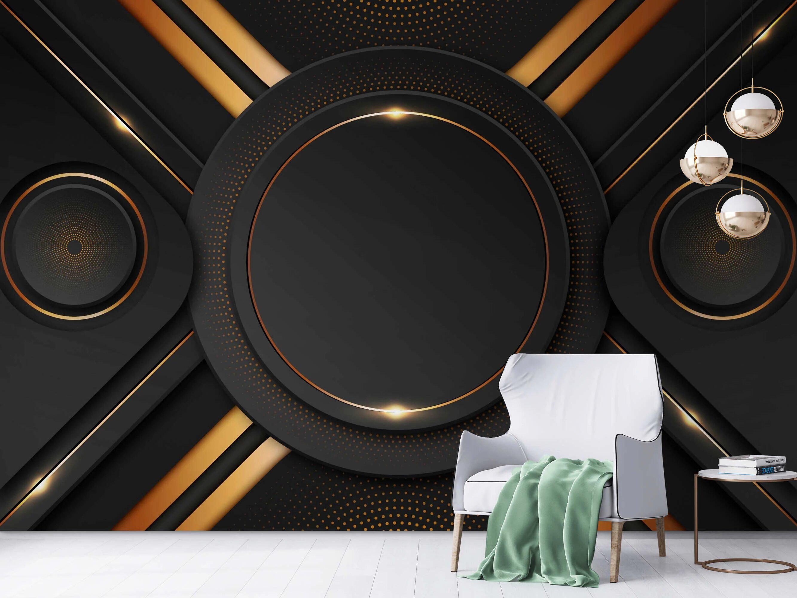 Luxury 3D Black and Gold Wall Mural - Modern Geometric Abstract ...
