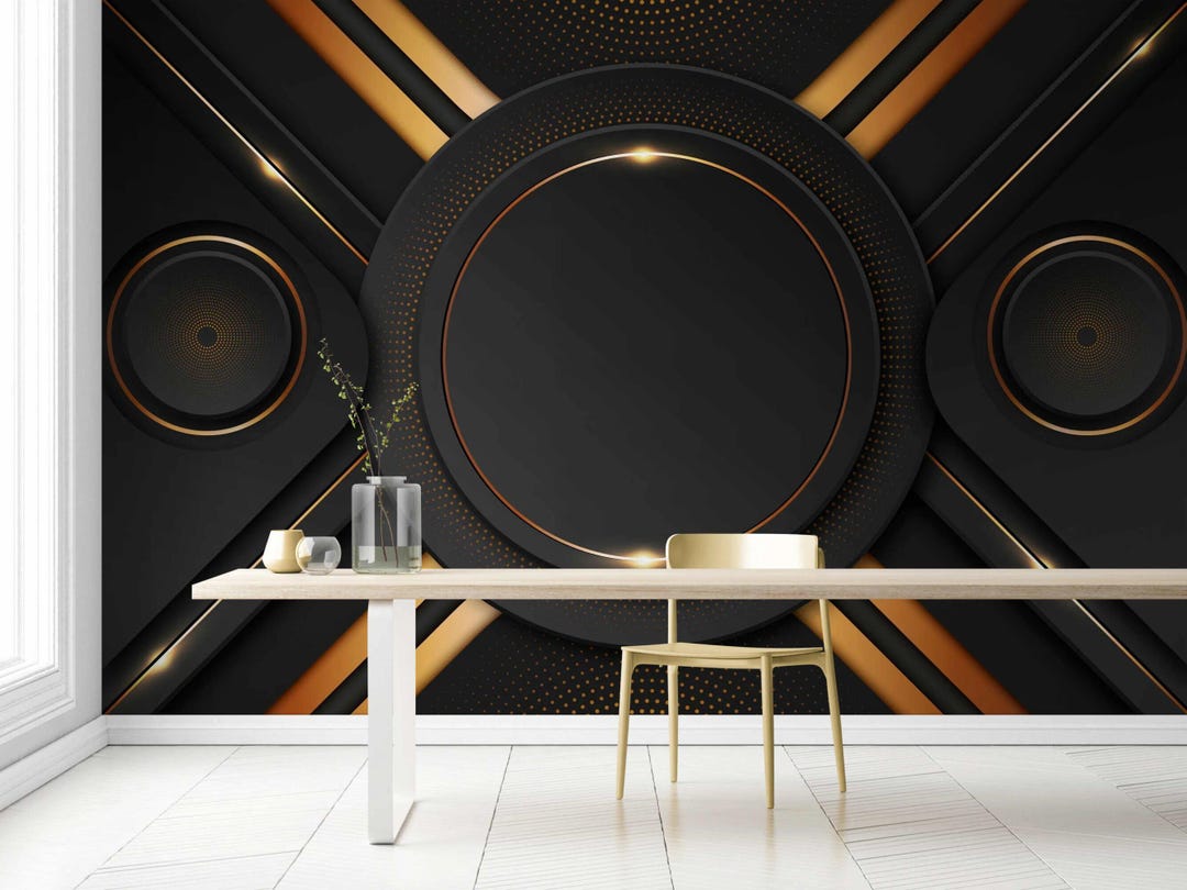 Luxury 3D Black and Gold Wall Mural - Modern Geometric Abstract