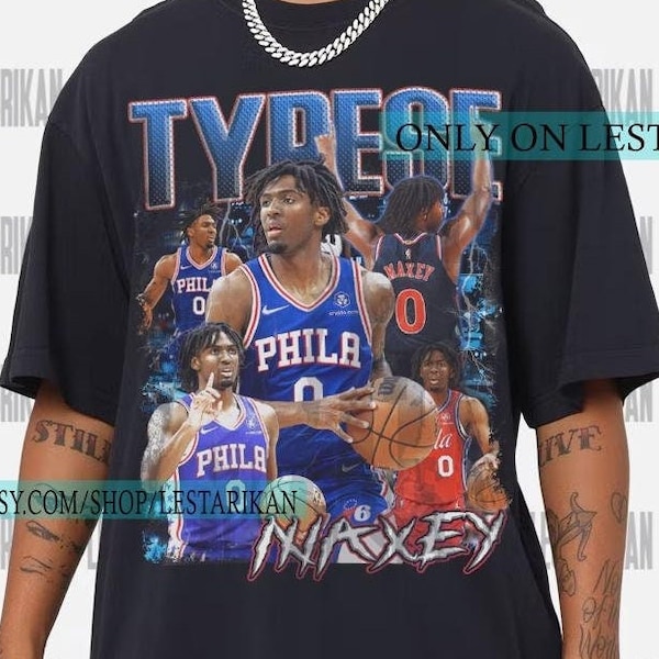 Tyrese Maxey Philadelphia 76ers 90s Style Vintage Bootleg Tee graphic T shirt Kentucky Basketball NBA Joel Embiid Bootleg Style Philly LST5